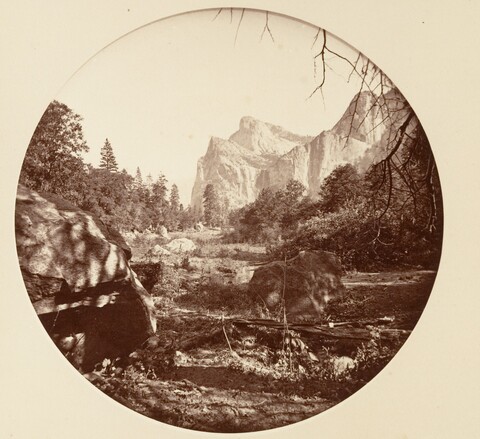 Vintage Circular Mountain Valley Landscape