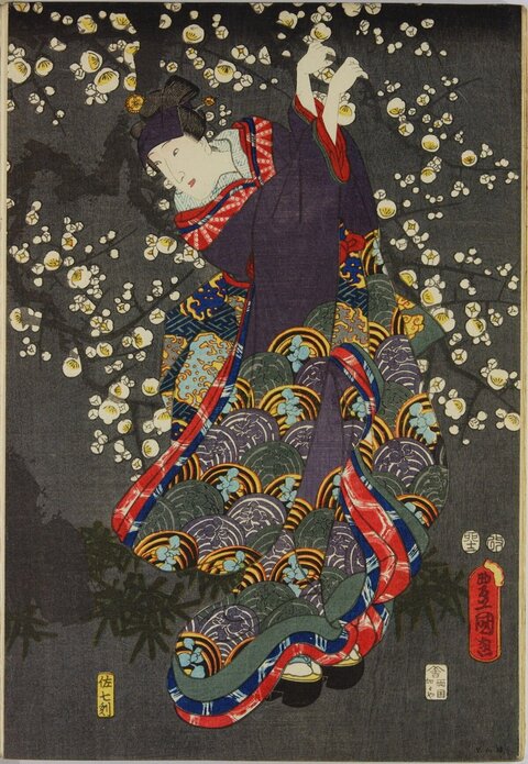 Ukiyo-e Woman Under Plum Blossoms