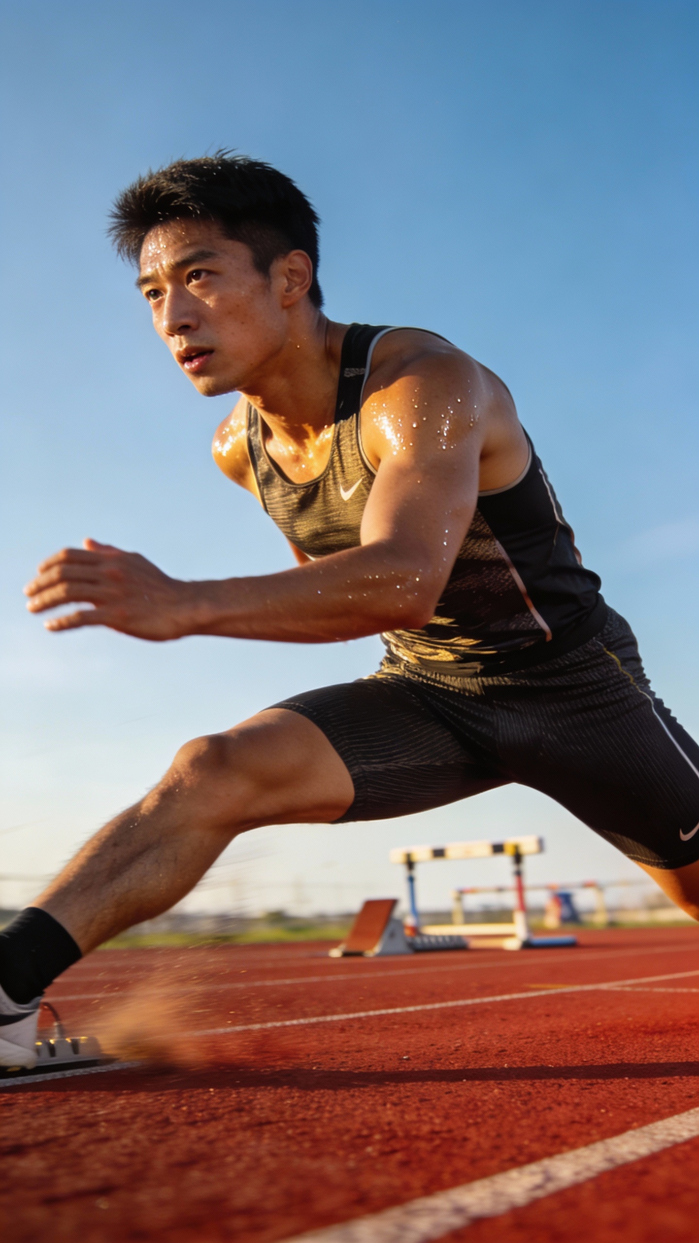 Male Sprinter Sprinting on Track