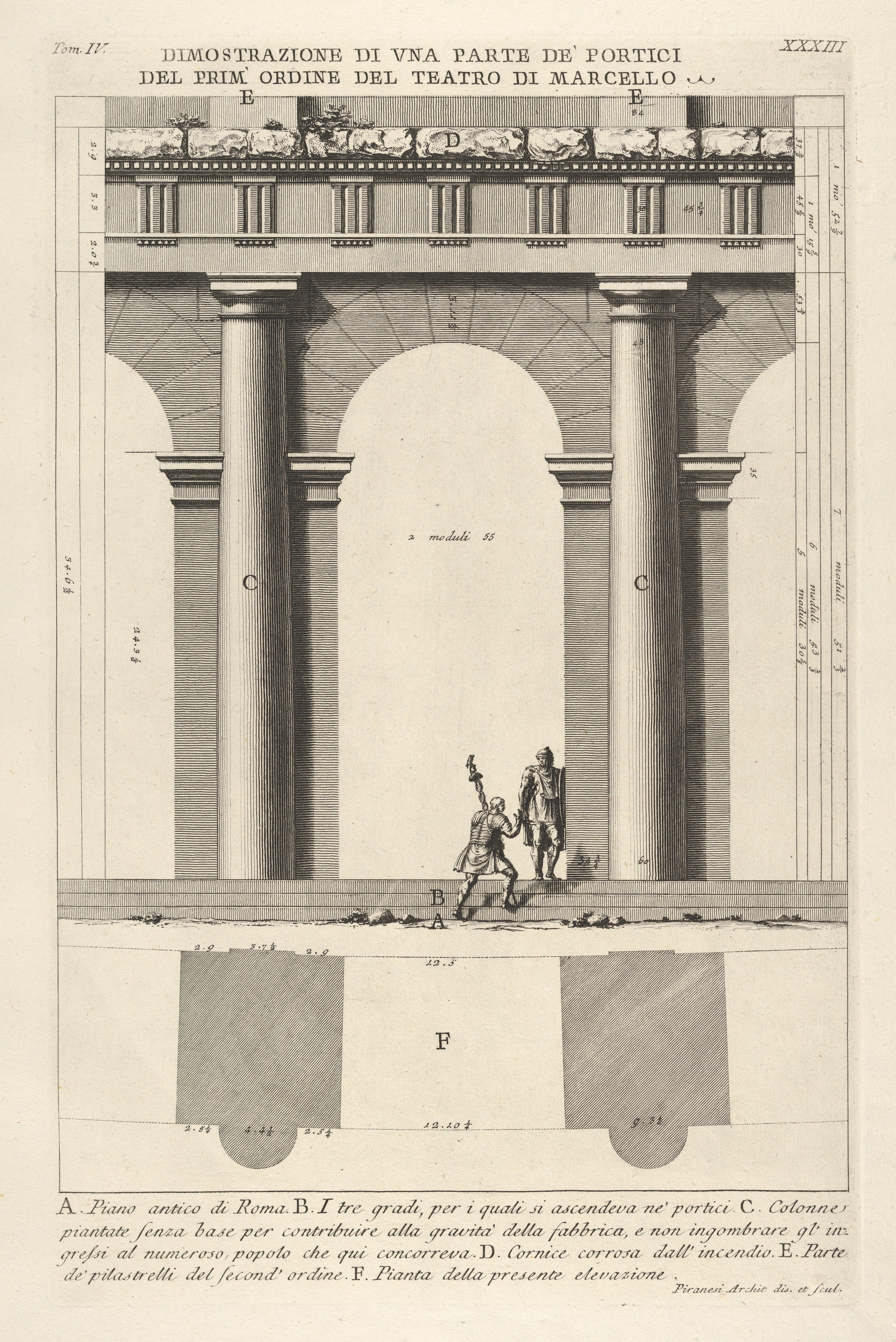 Antique Engraving of Marcello Theater Portico
