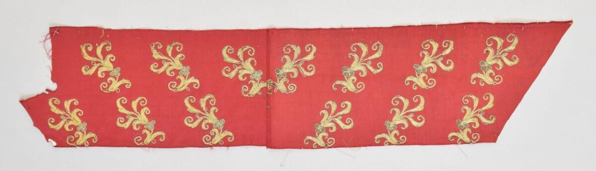 Ancient Red Embroidered Fabric Fragment