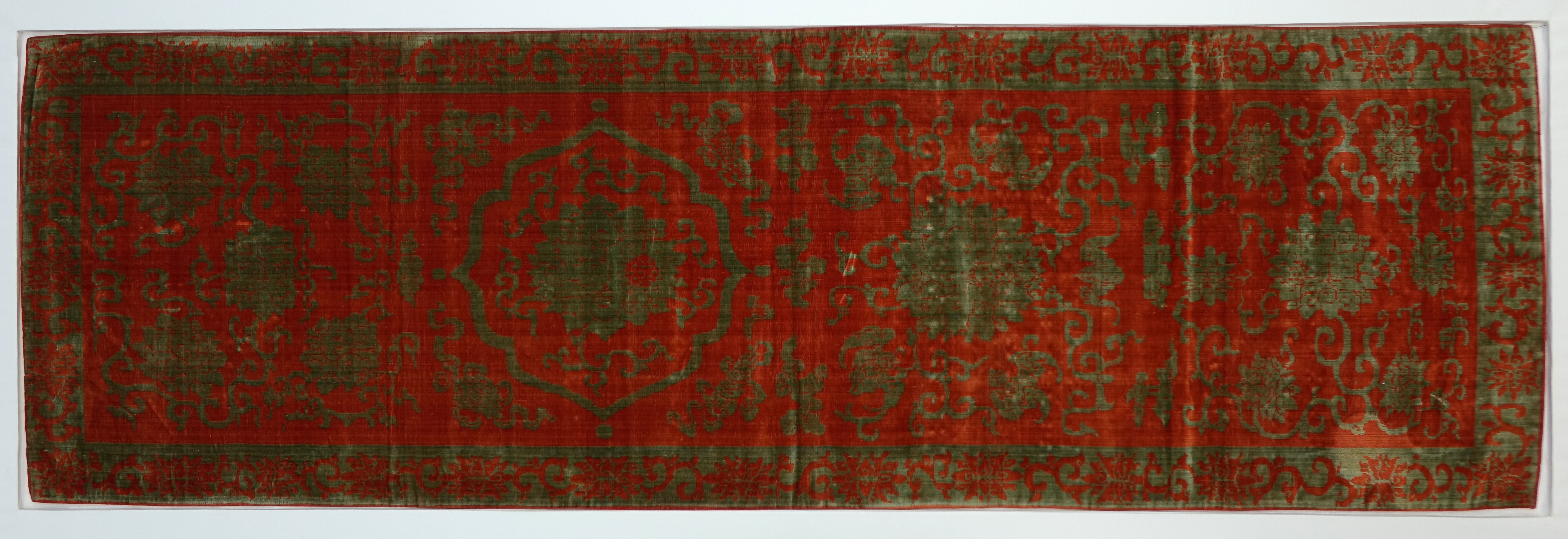 Red Ground Green Pattern Antique Textile