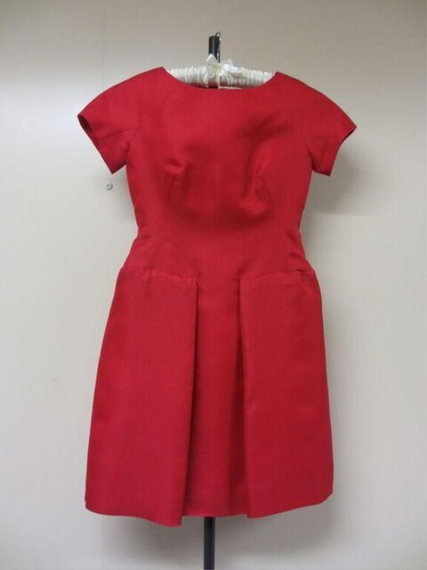 Red Short-Sleeve Dress on Dress Form