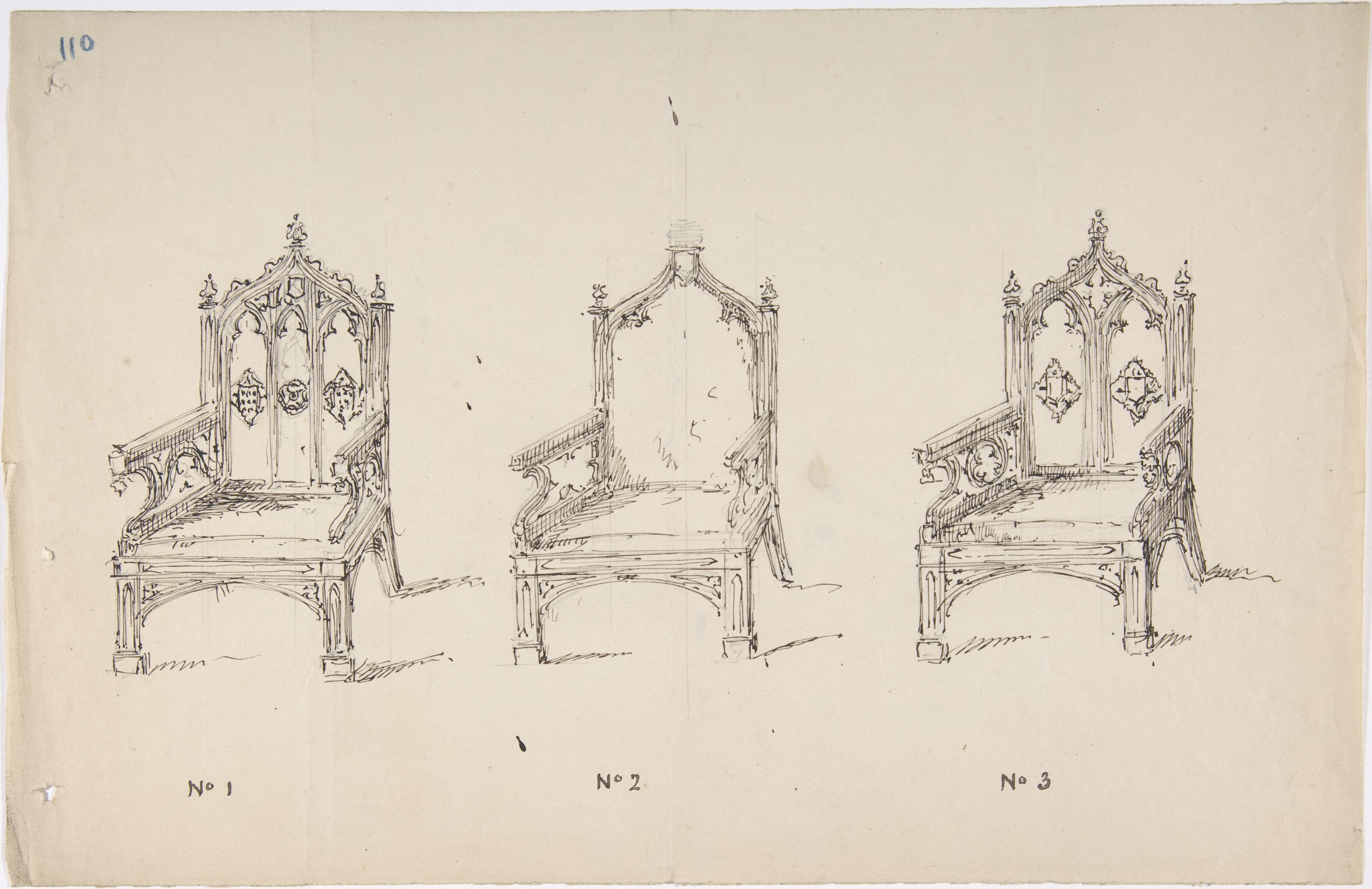 Three Gothic Armchair Design Sketches