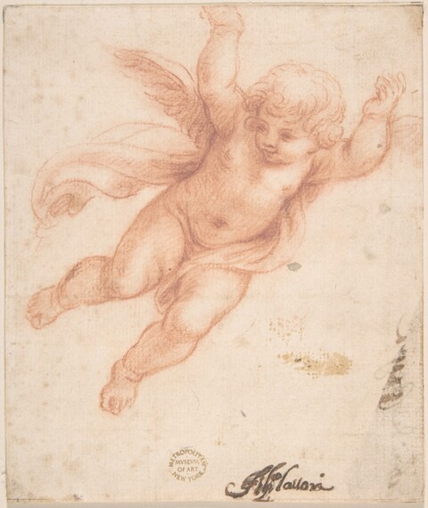 Red Chalk Sketch of Flying Cherub