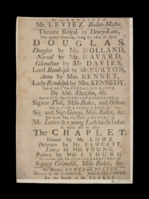 Antique Drury Lane Theatre Playbill