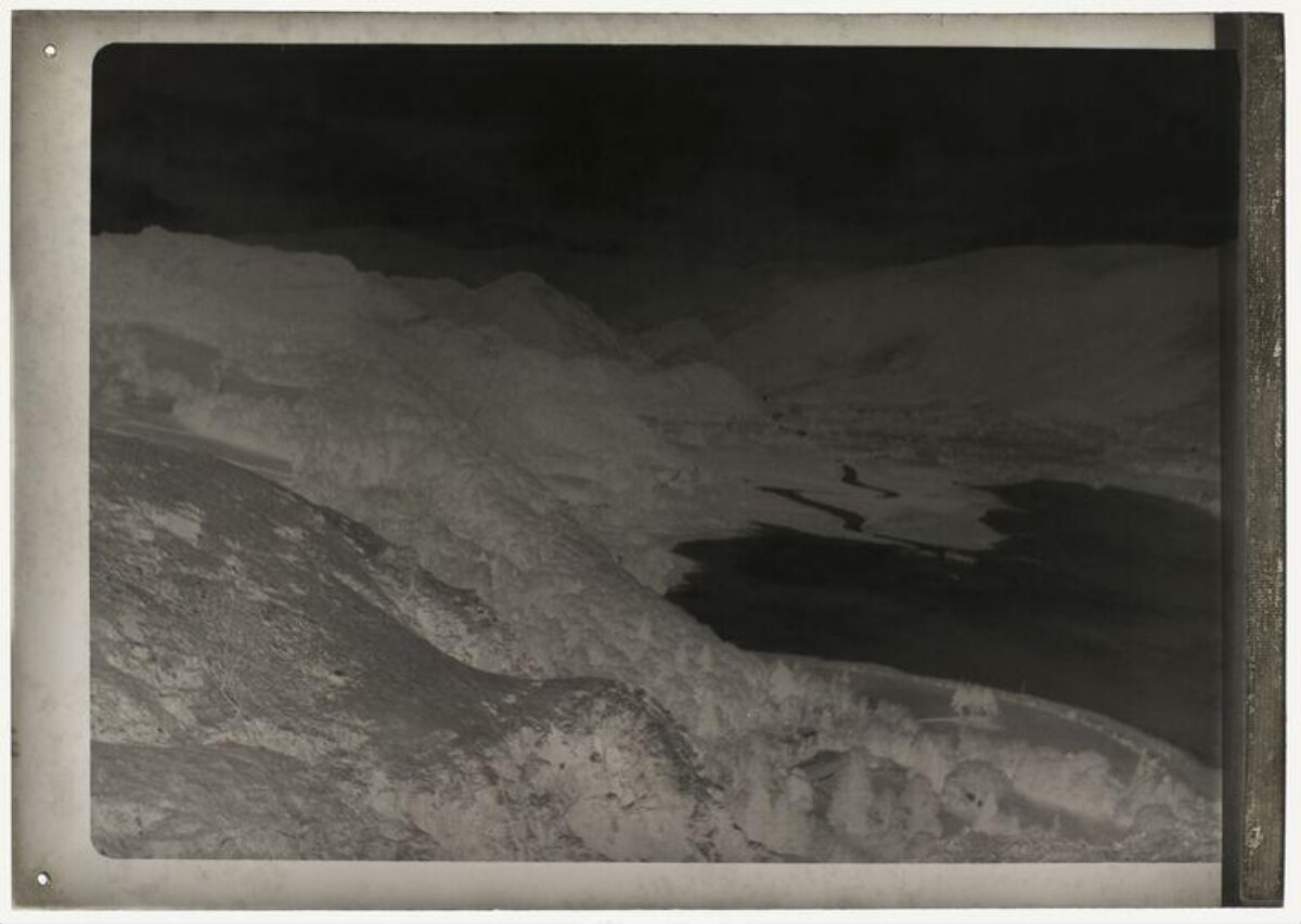 Vintage Negative Mountain Lake Landscape