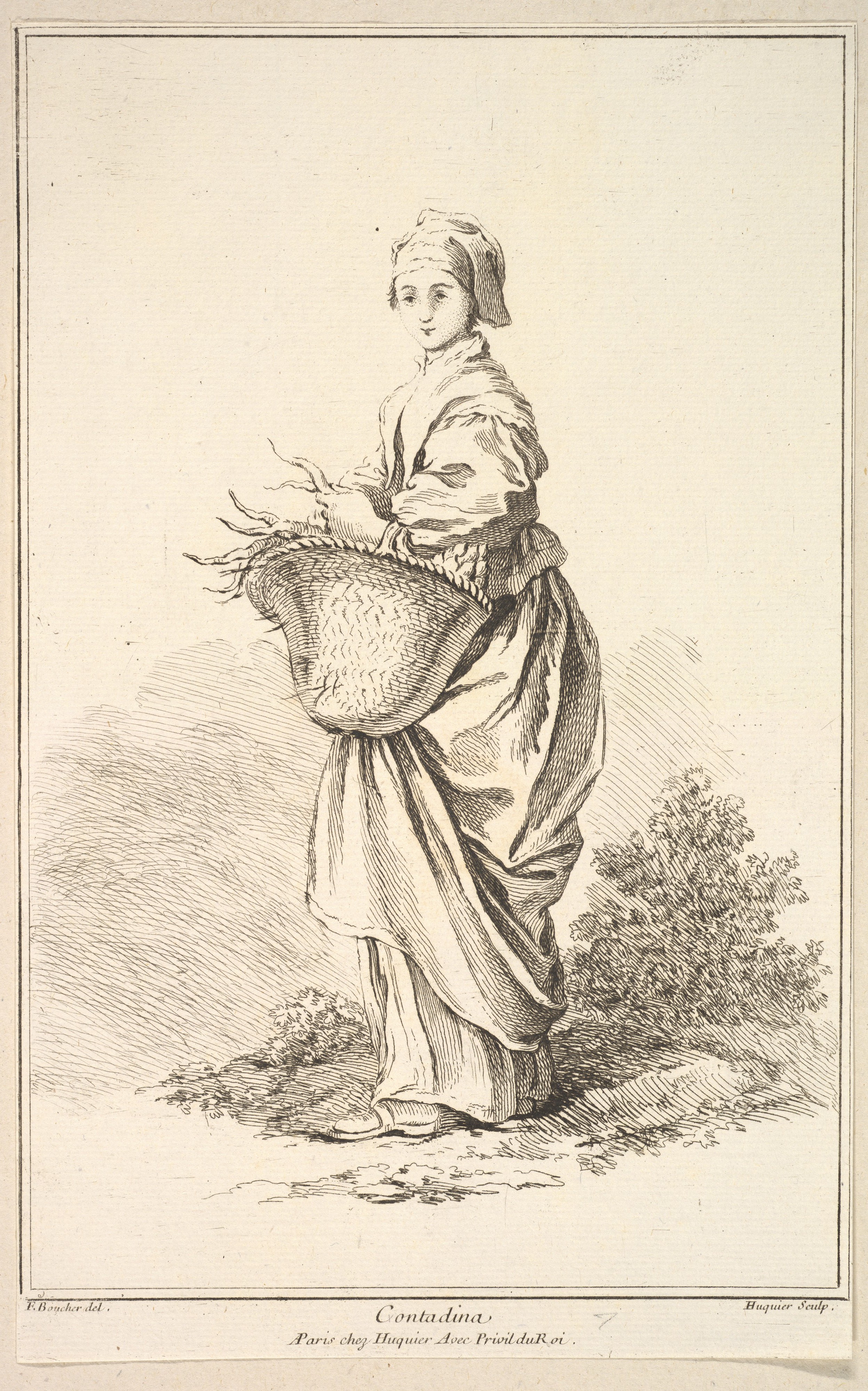 Etching of a Countrywoman with Basket