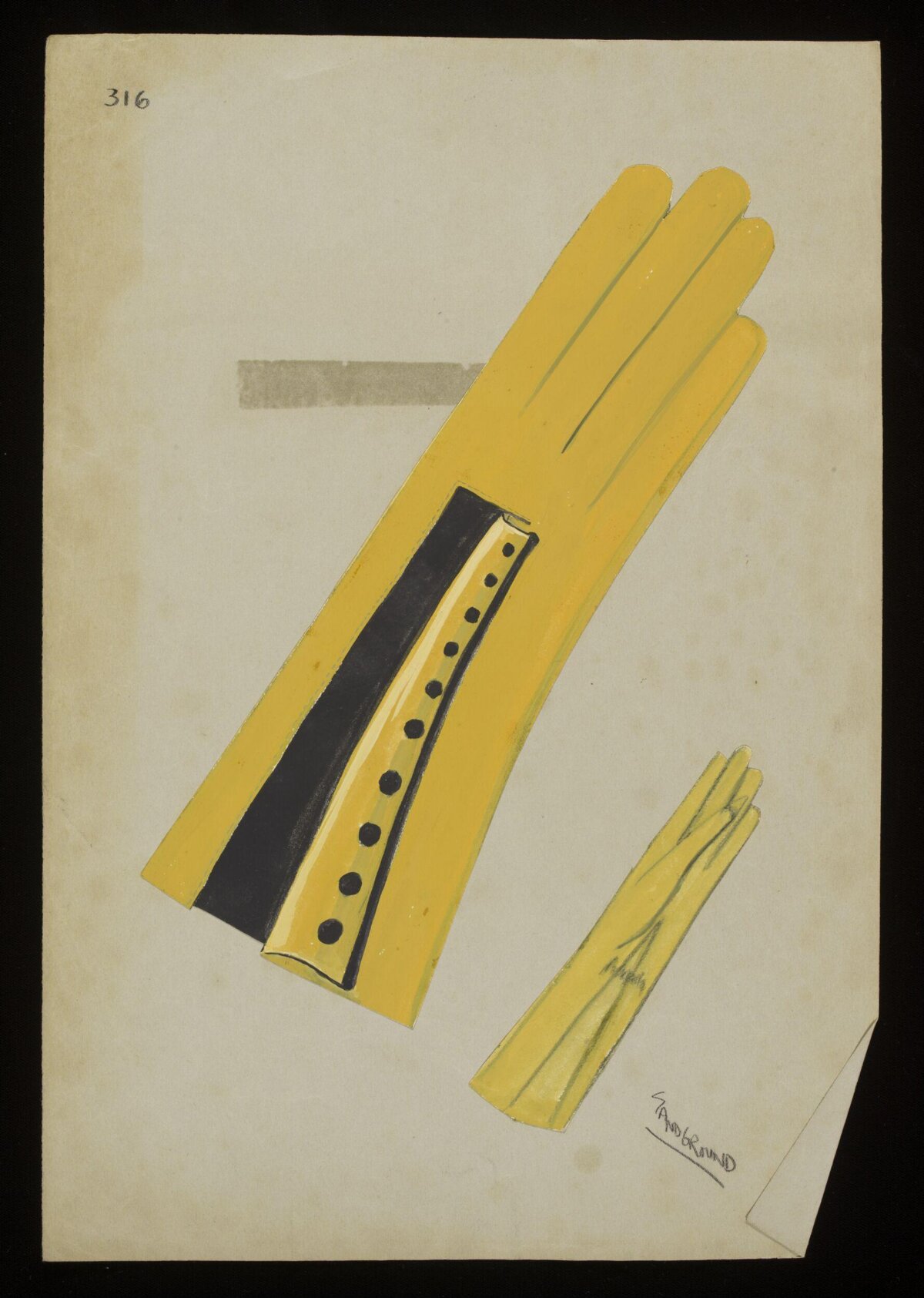 Vintage Yellow Gloves Fashion Sketch