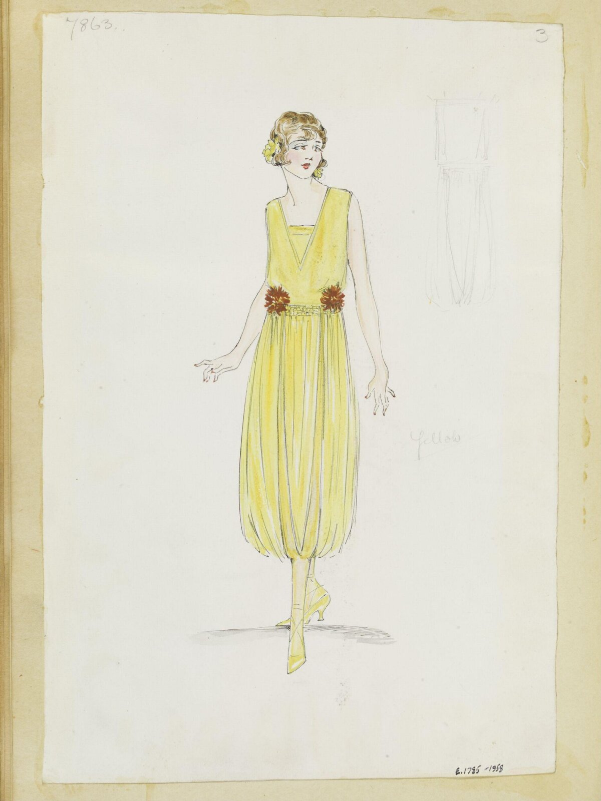 Vintage Yellow Dress Fashion Sketch