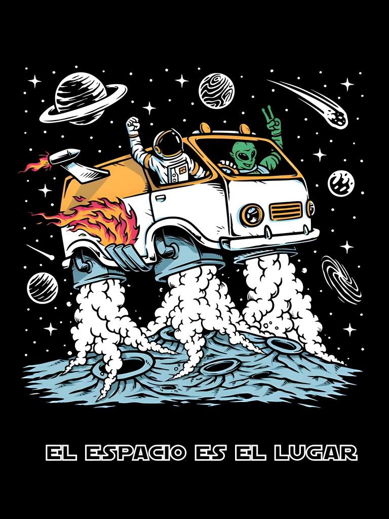 Astronaut and Alien Space Van Trip