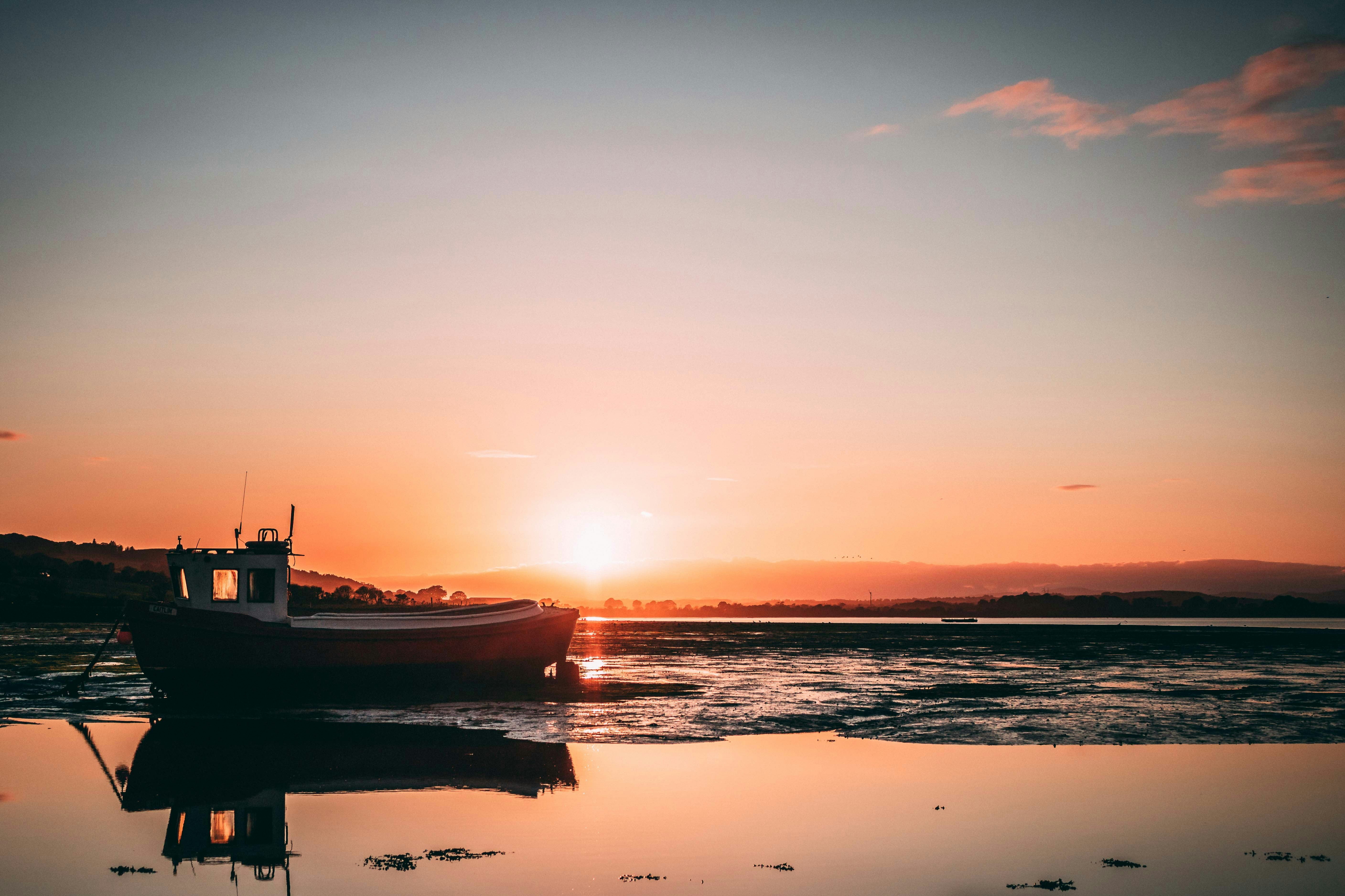 Beached Boat at Sunset