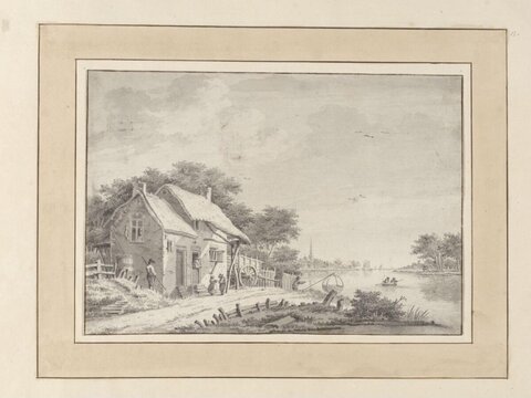 Riverside Cottage Landscape Drawing