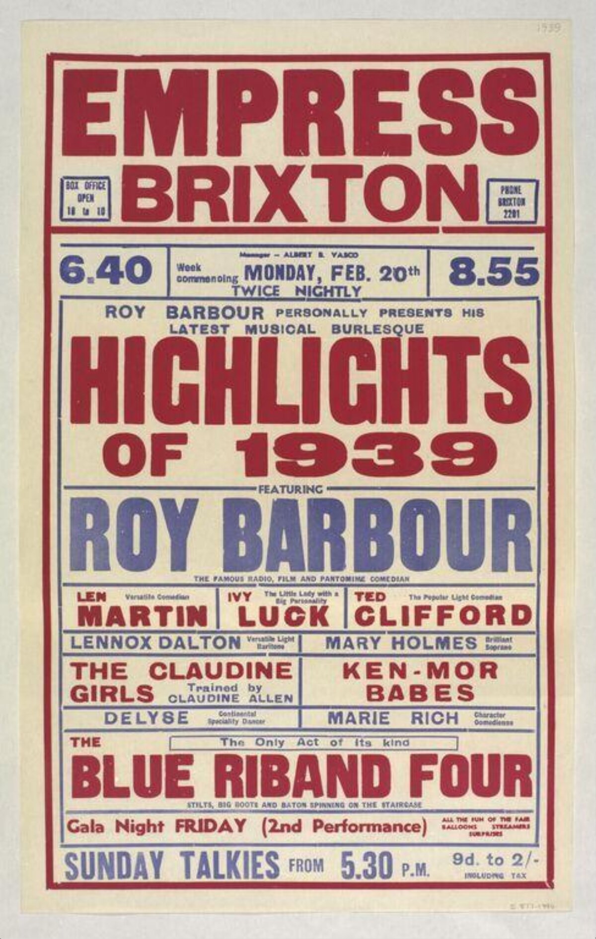 1939 Empress Brixton Show Poster