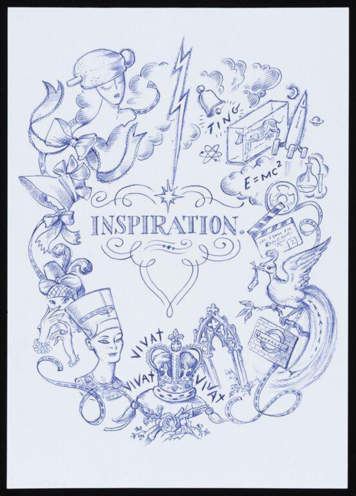 Inspiration Themed Blue Pen Sketch
