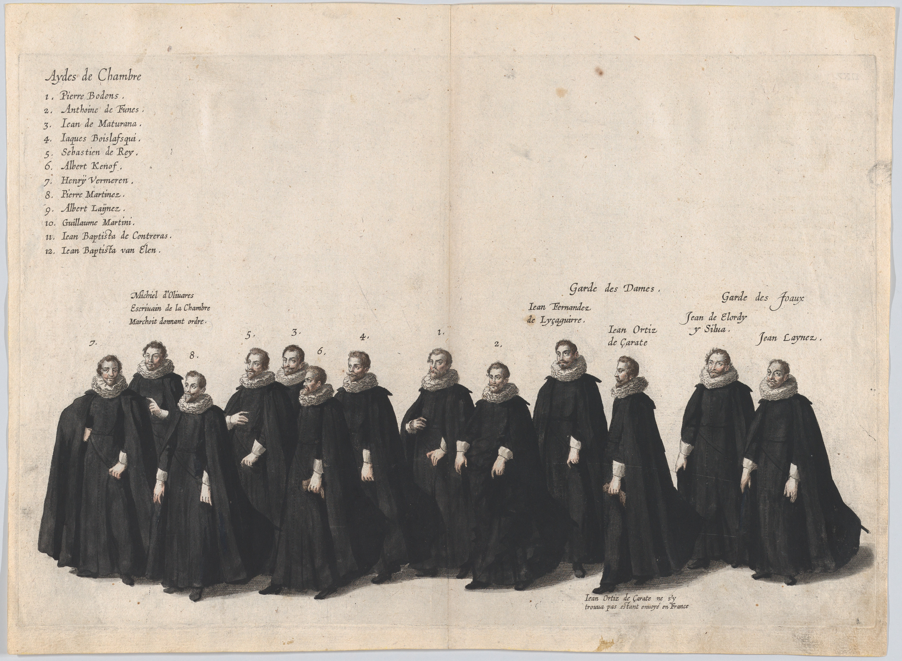 Antique Print of Court Attendants