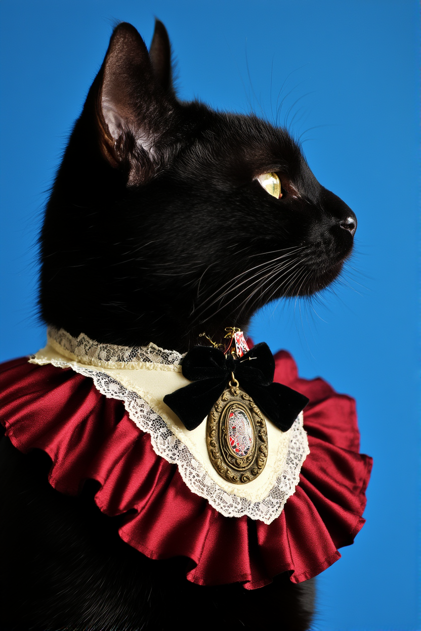 Black Cat Wearing Fancy Ornate Collar