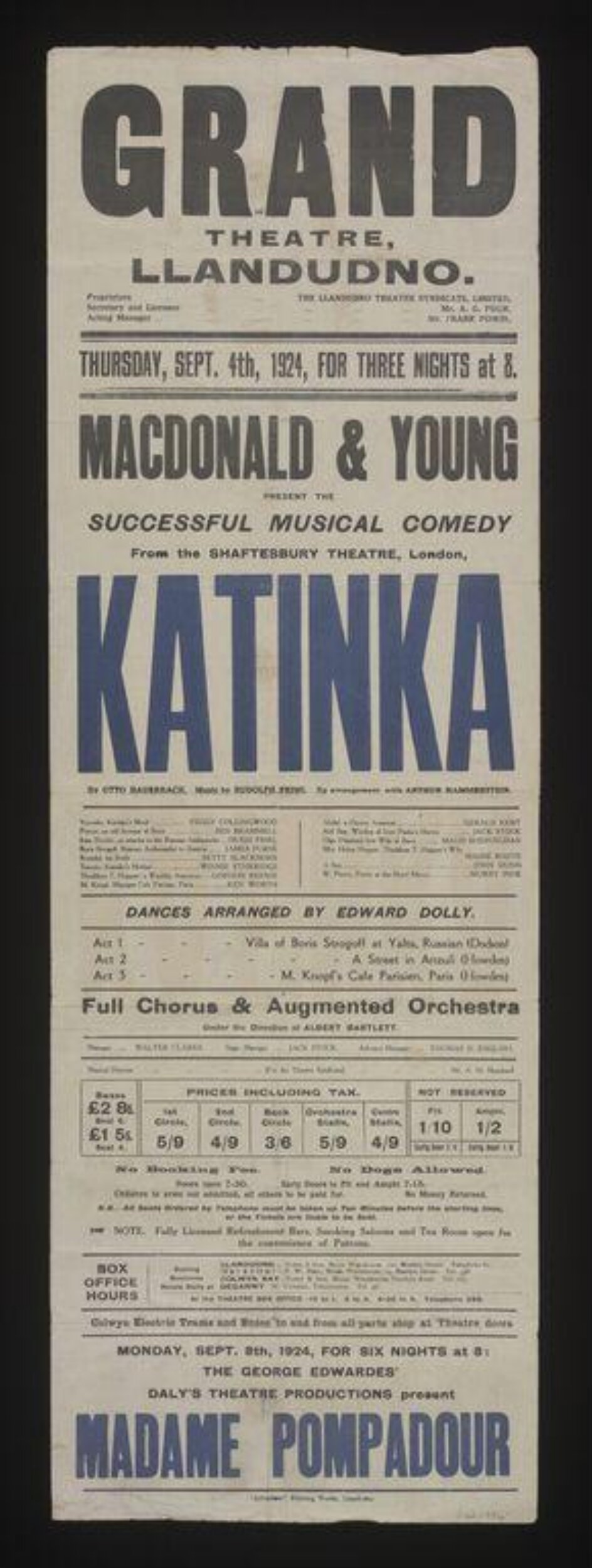 1924 Llandudno Grand Theatre Play Poster