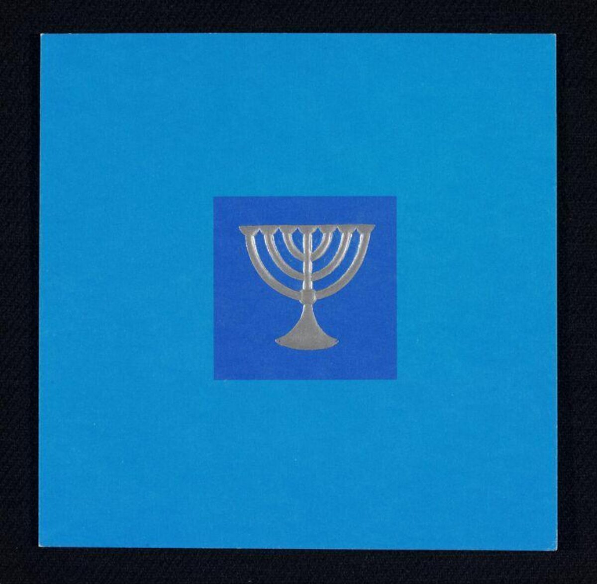 Silver Menorah on Blue Greeting Card — Logos