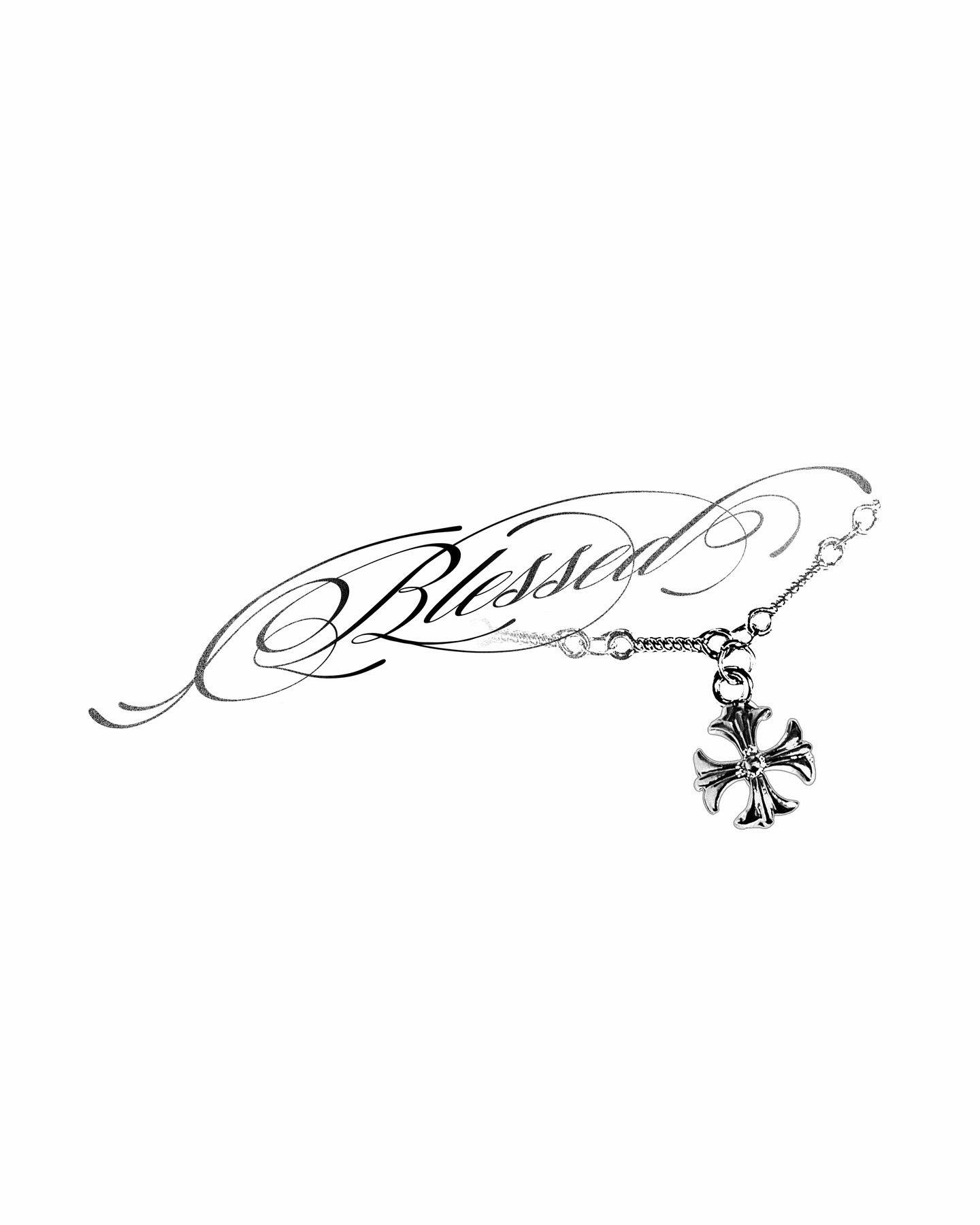 Blessed Text Cross Pendant Tattoo Design