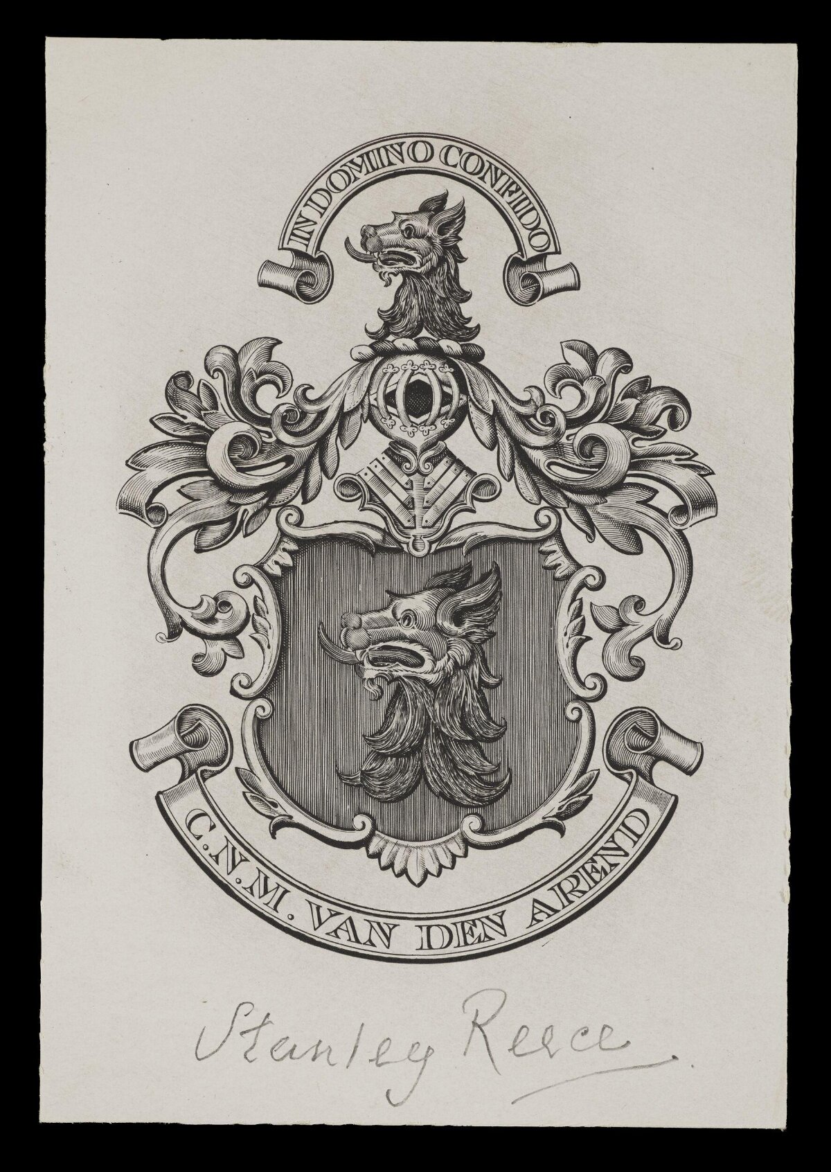 Engraved Van den Arend Armorial Bookplate