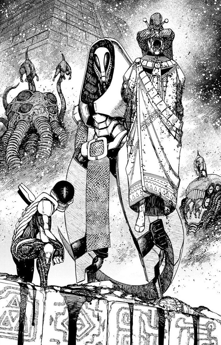Alien Creatures at Ancient Ruins Manga Panel
