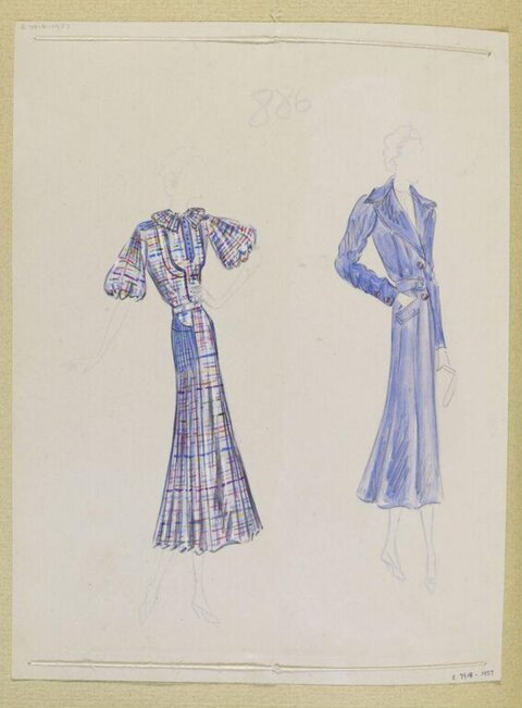 Two Vintage Fashion Design Sketches