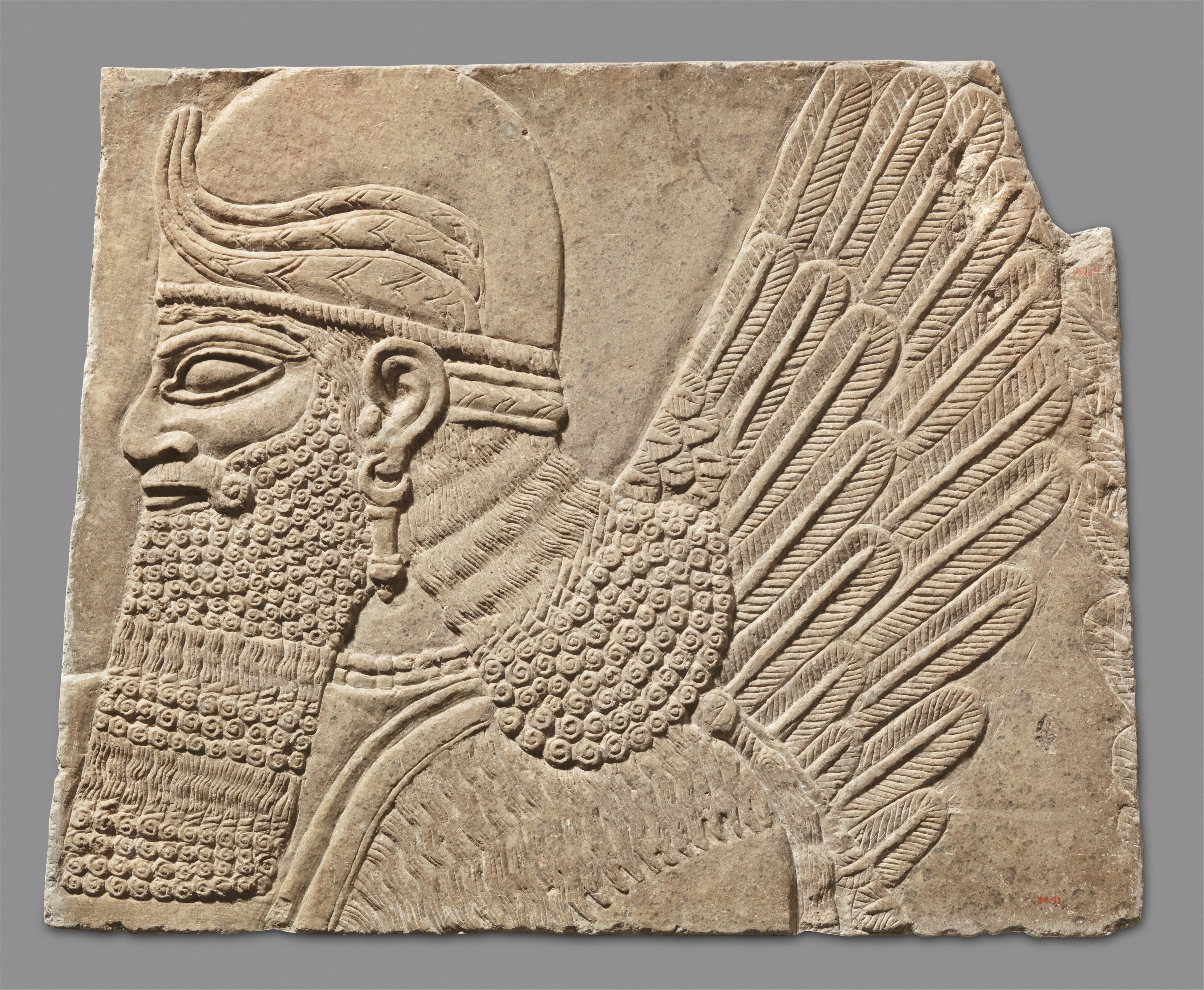 Ancient Assyrian Winged Deity Stone Relief