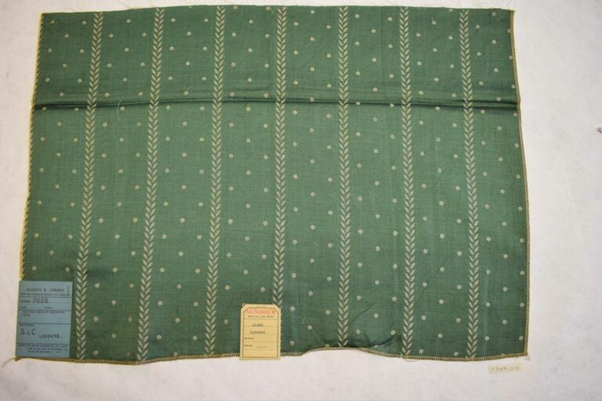 Vintage Green Polka Dot Stripe Fabric Sample