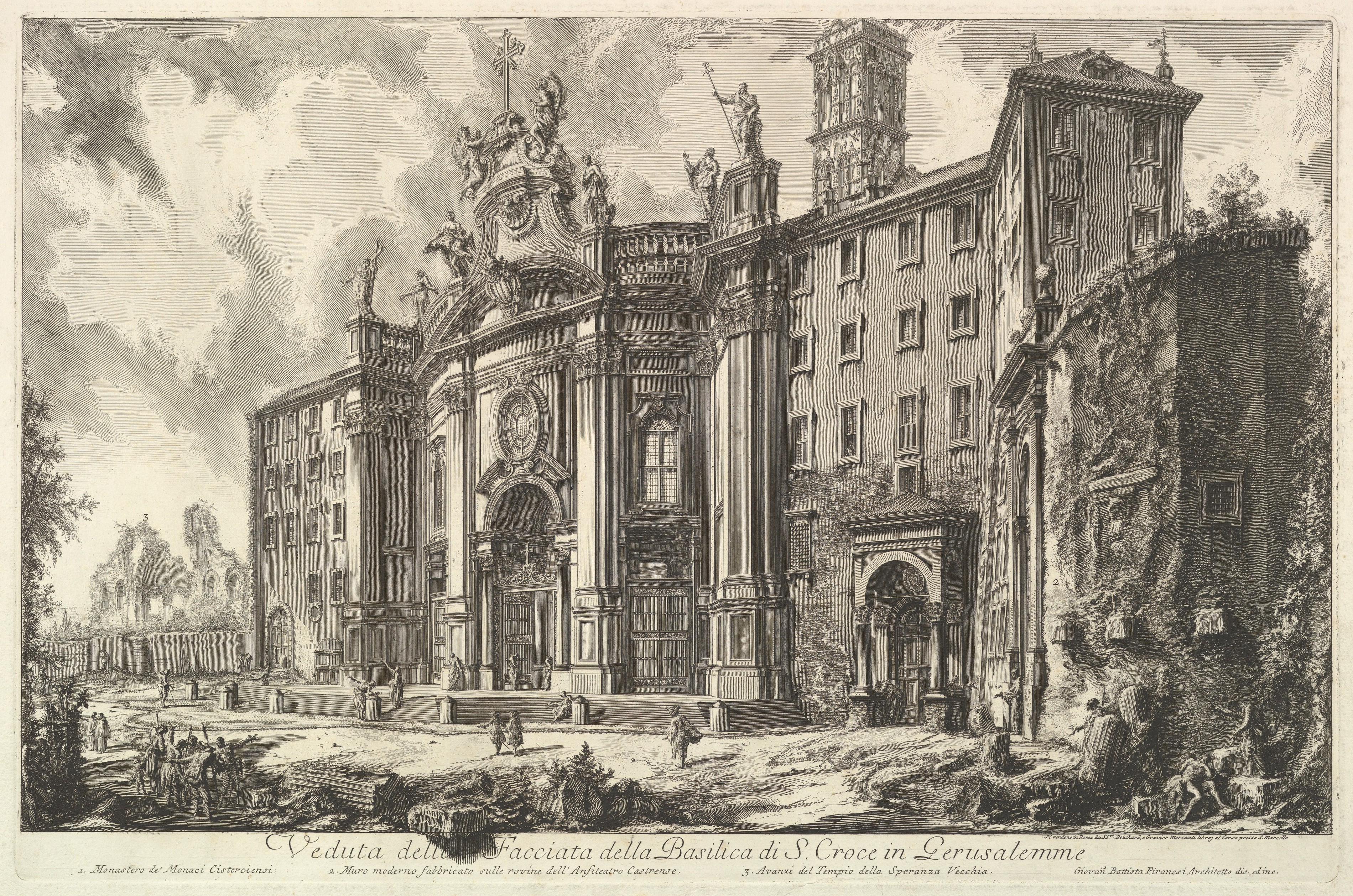 Etching of S. Croce Basilica Facade