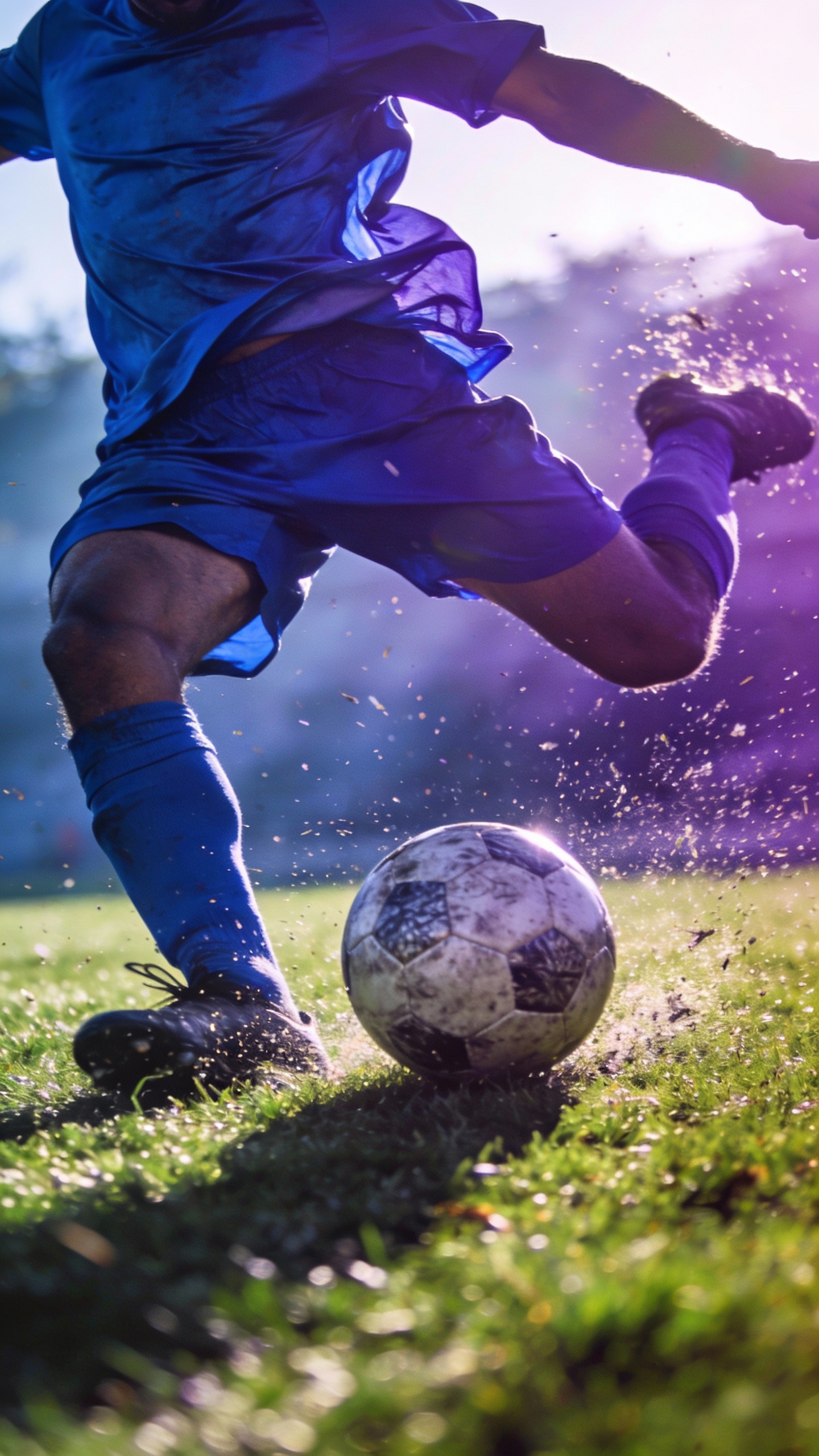 Soccer Player Kicking Ball on Grass Field