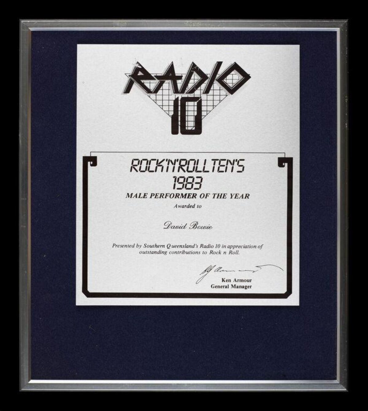 David Bowie 1983 Framed Award