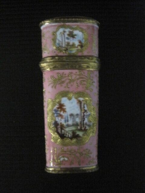 Pink Enamel Painted Antique Cylindrical Box