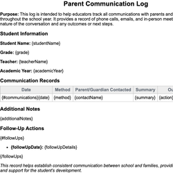 Parent Communication Log