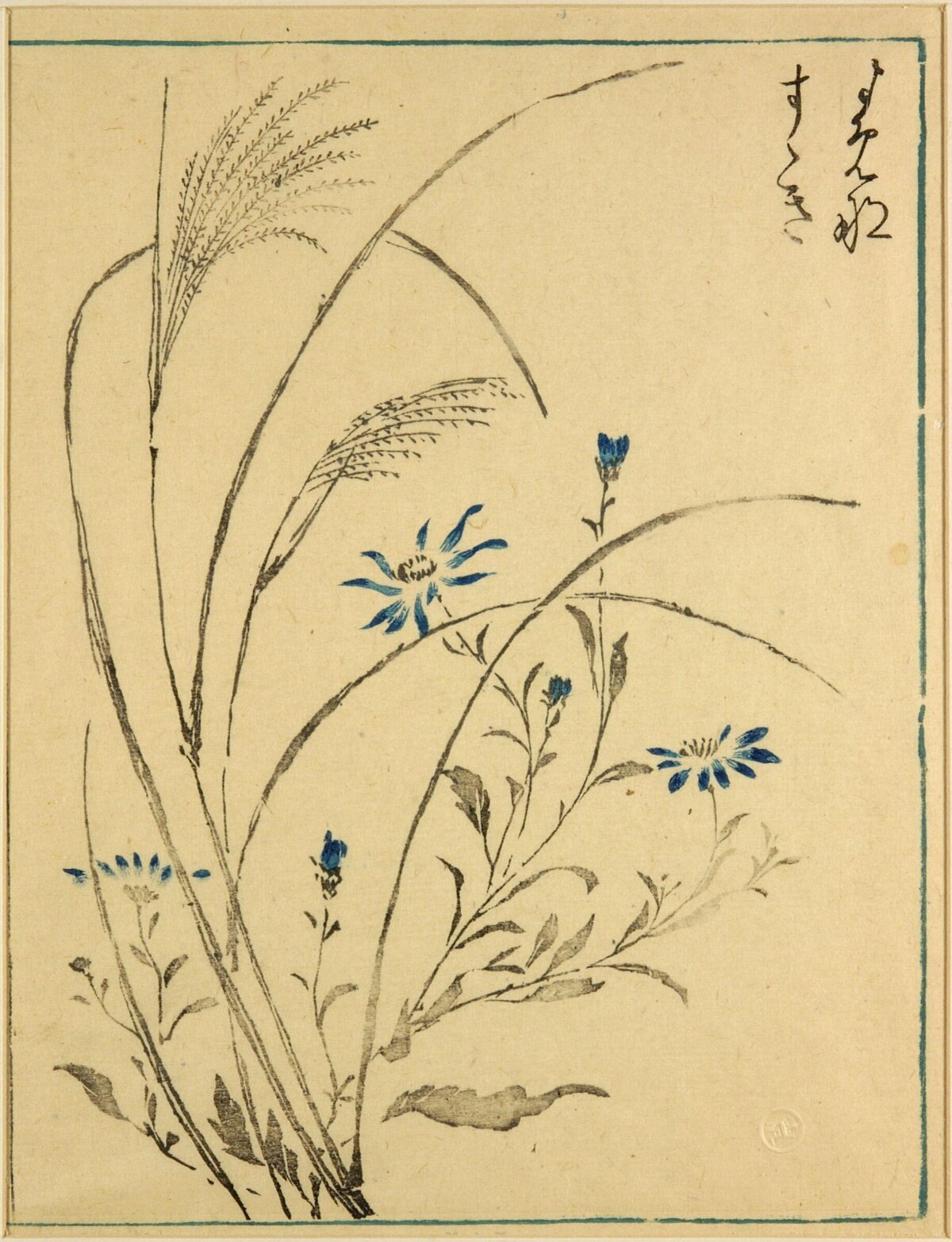 Japanese Print of Grasses and Blue Flowers