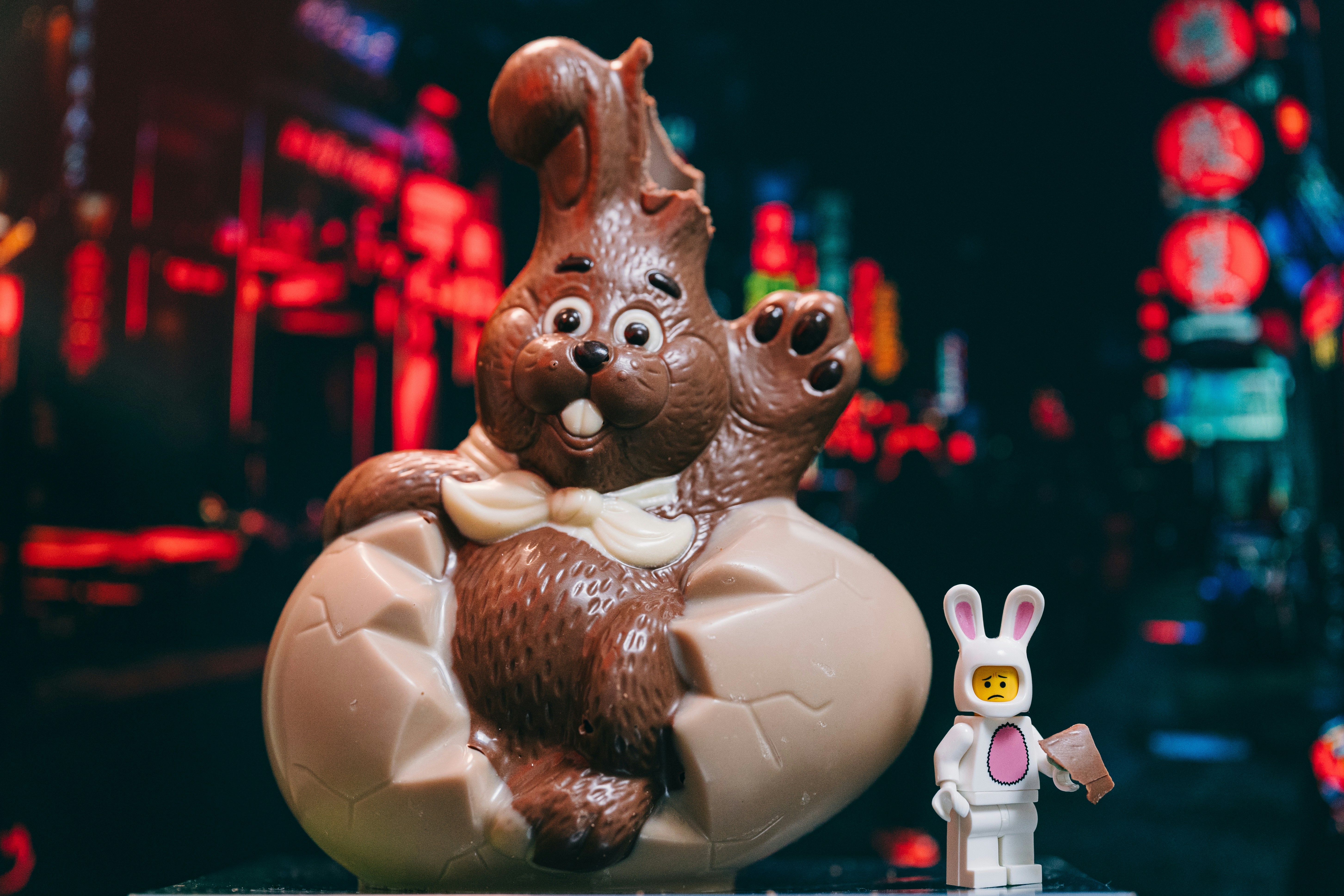 Bitten Chocolate Bunny and Lego Rabbit
