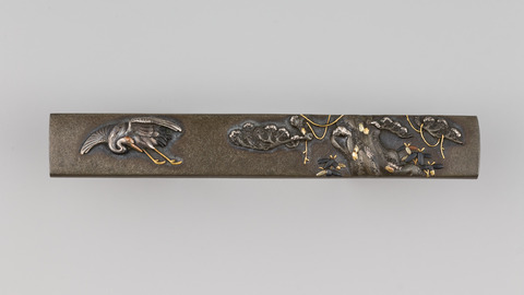 Crane and Pine Carved Metal Kozuka