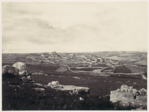 Vintage Hilltop Stone Village Landscape