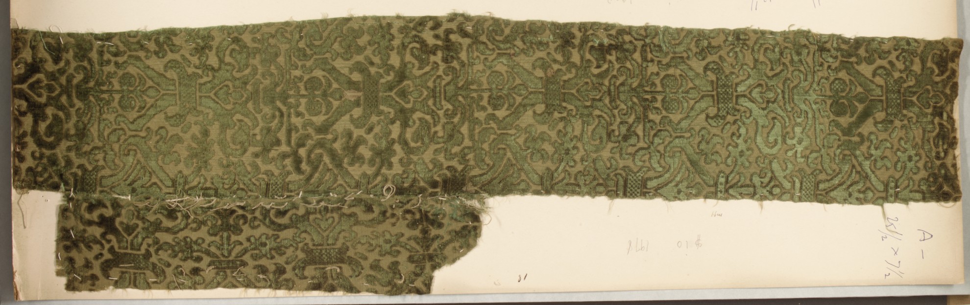 Antique Green Patterned Textile Fragment