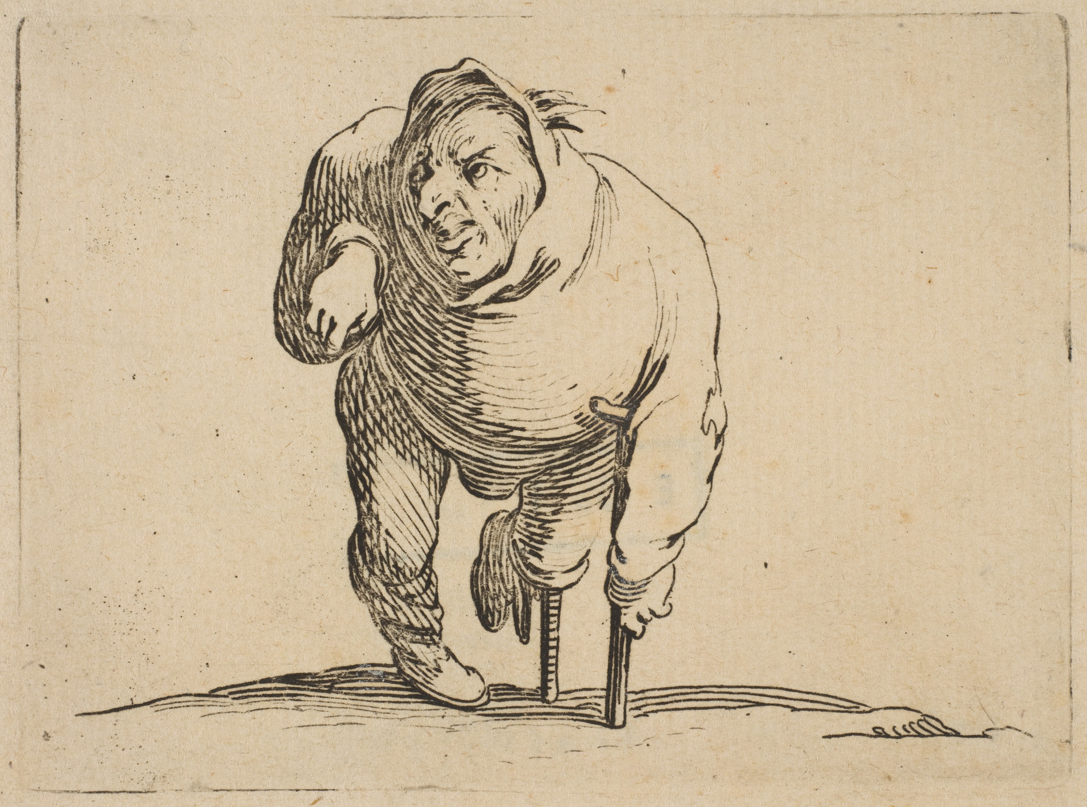 Line Etching of Beggar on Crutches