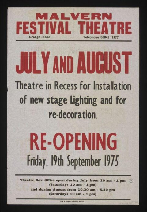 Malvern Festival Theatre Reopening Notice Poster