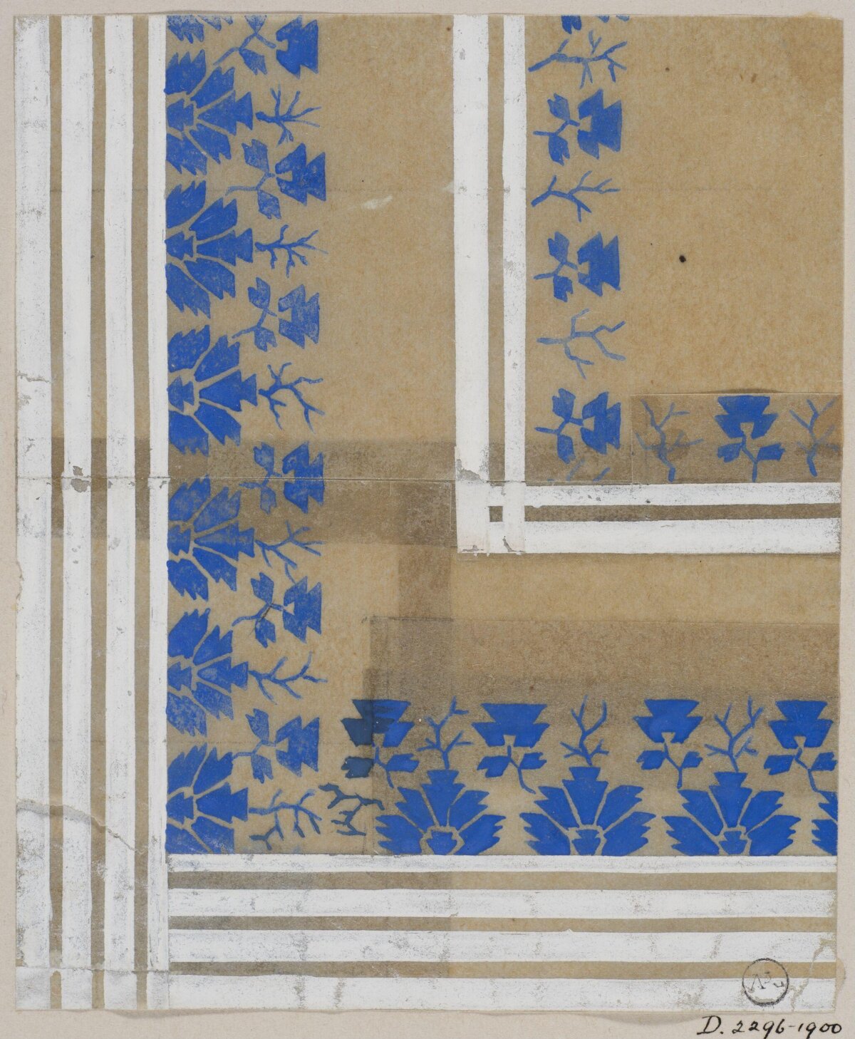 Vintage Blue Floral Textile Design Sketch