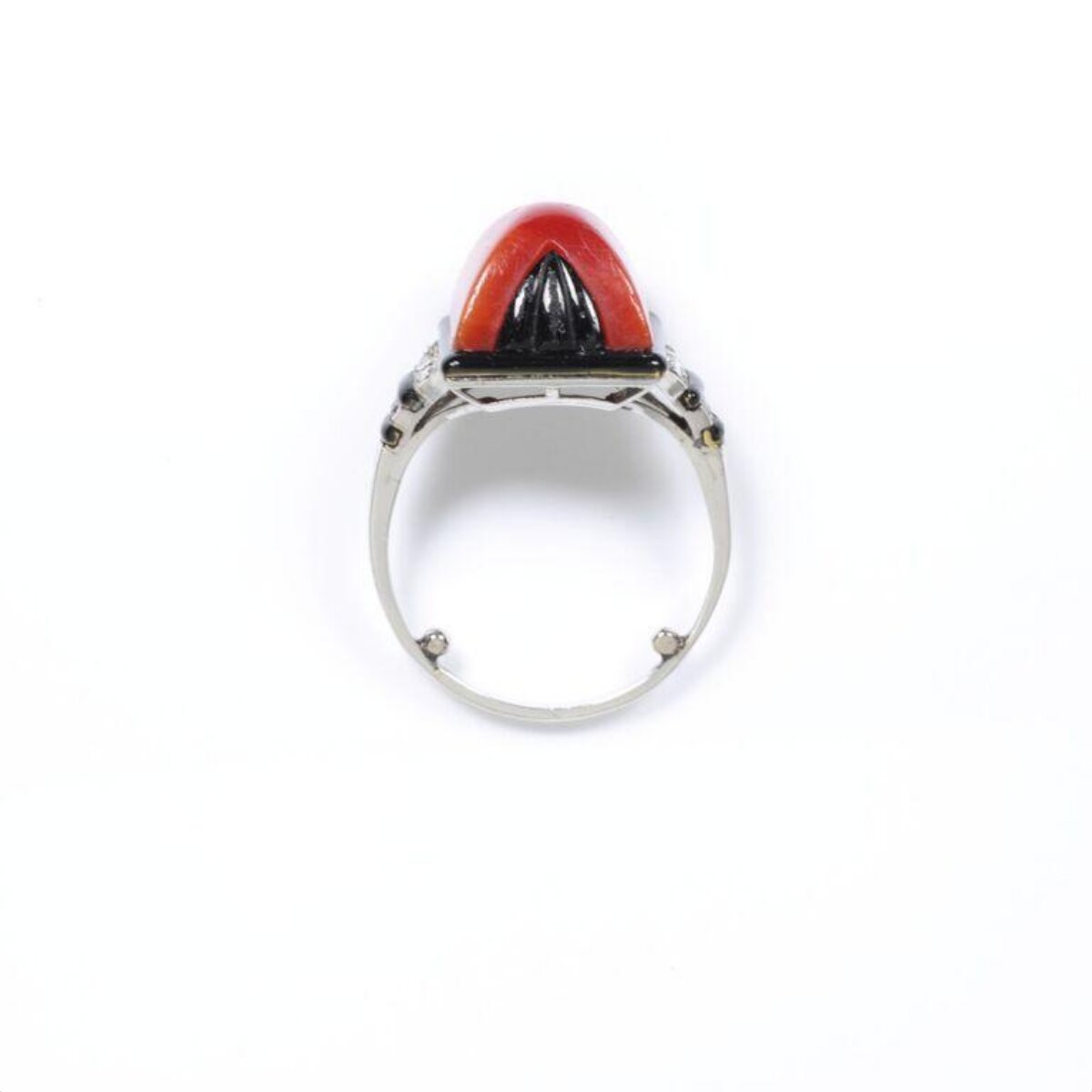 Vintage Red Stone Inlaid Silver Ring
