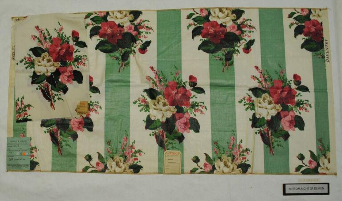 Vintage Floral Striped Fabric Sample