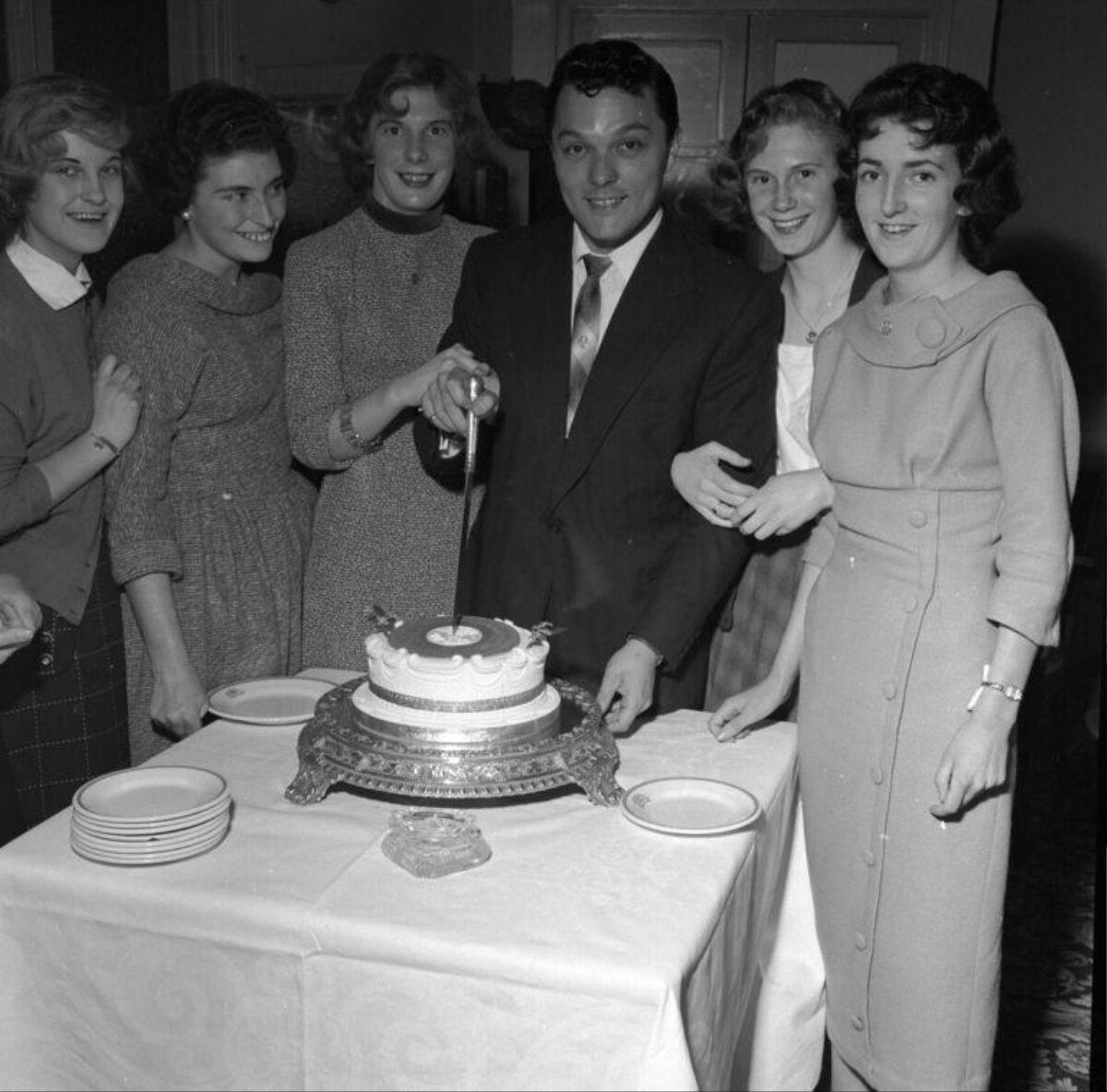Vintage Group Cake Cutting Celebration