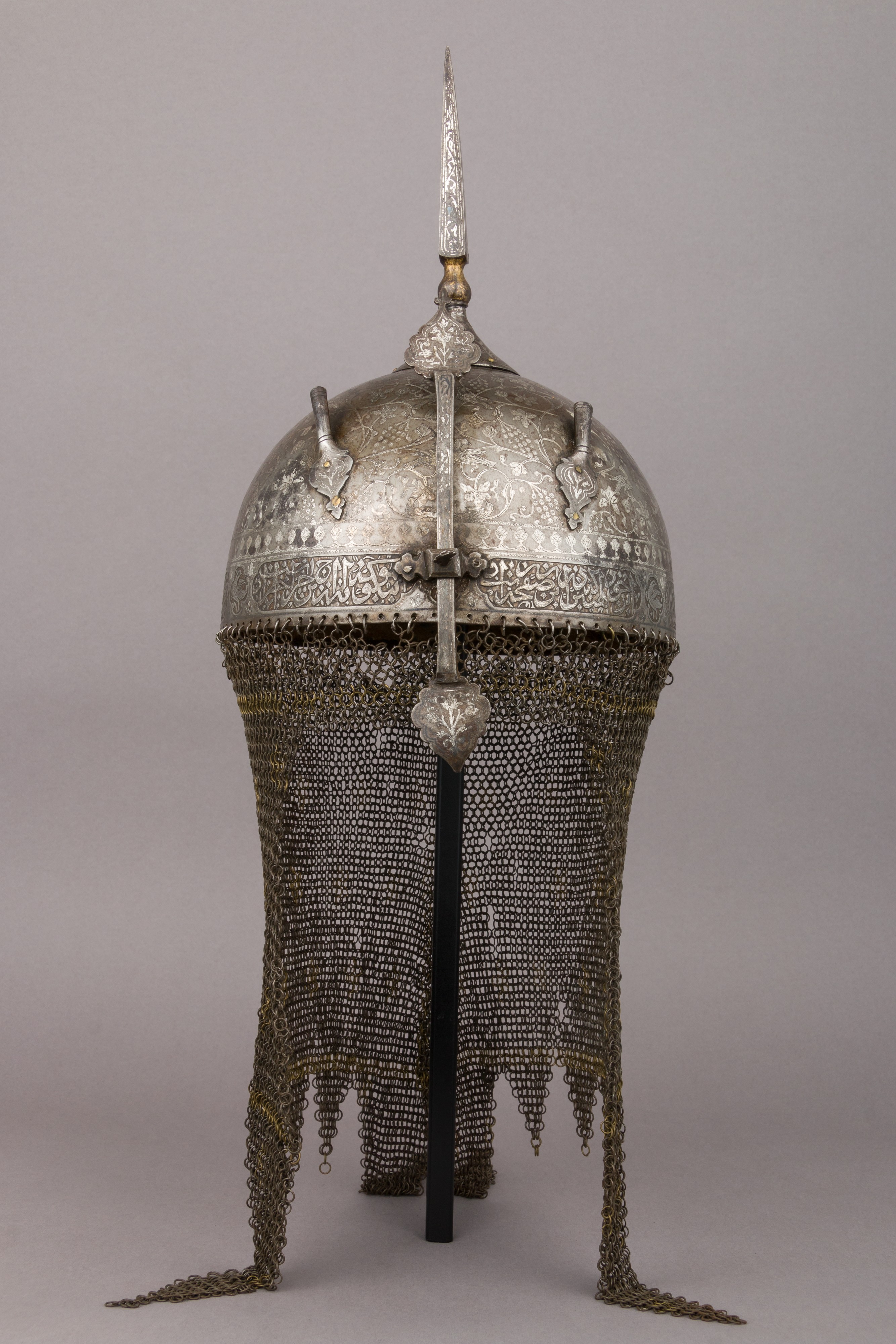 Antique Engraved Helmet with Chainmail
