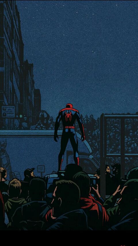 Spider-Man Over Crowd At Night