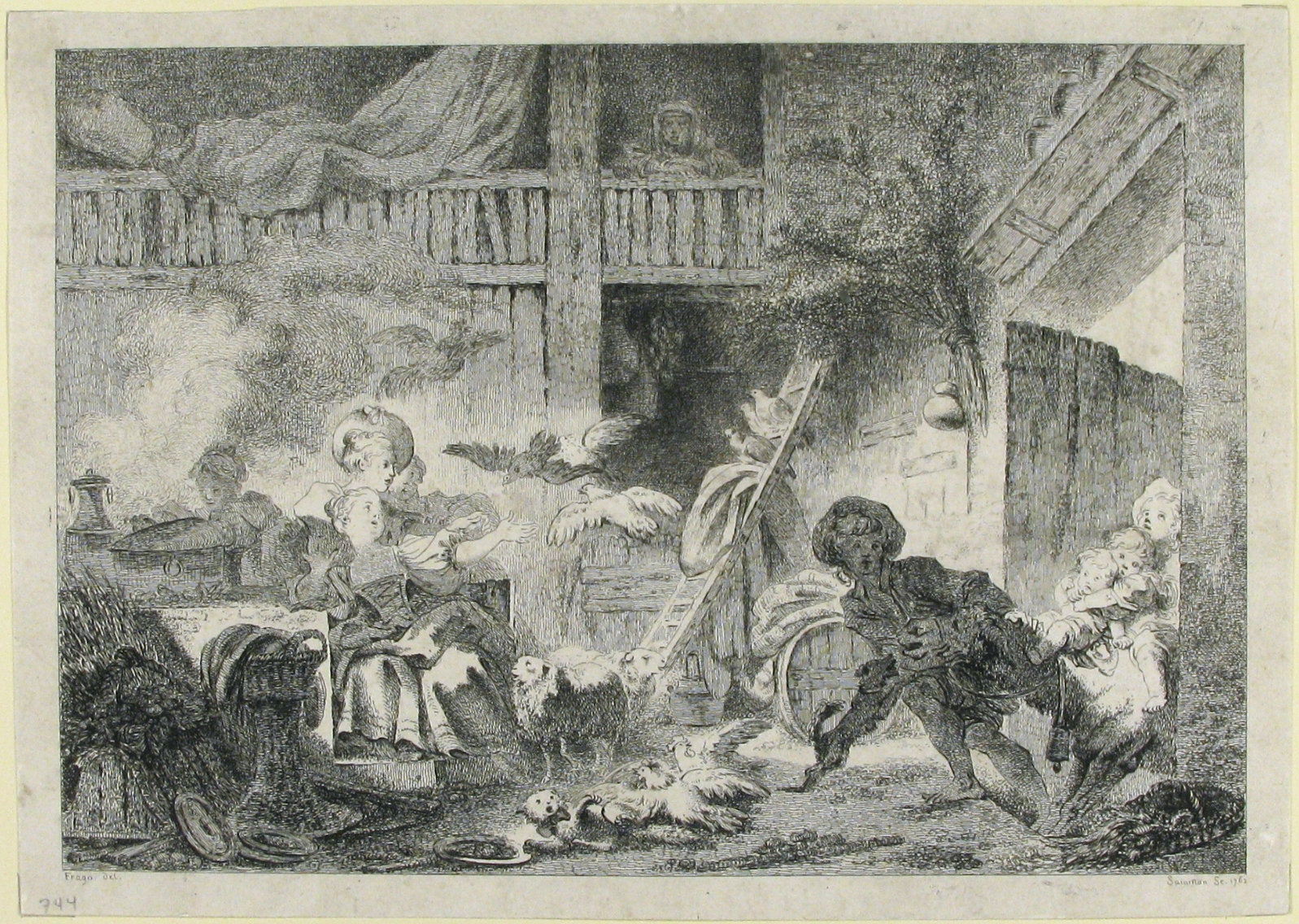 Vintage Farmyard Scene Etching