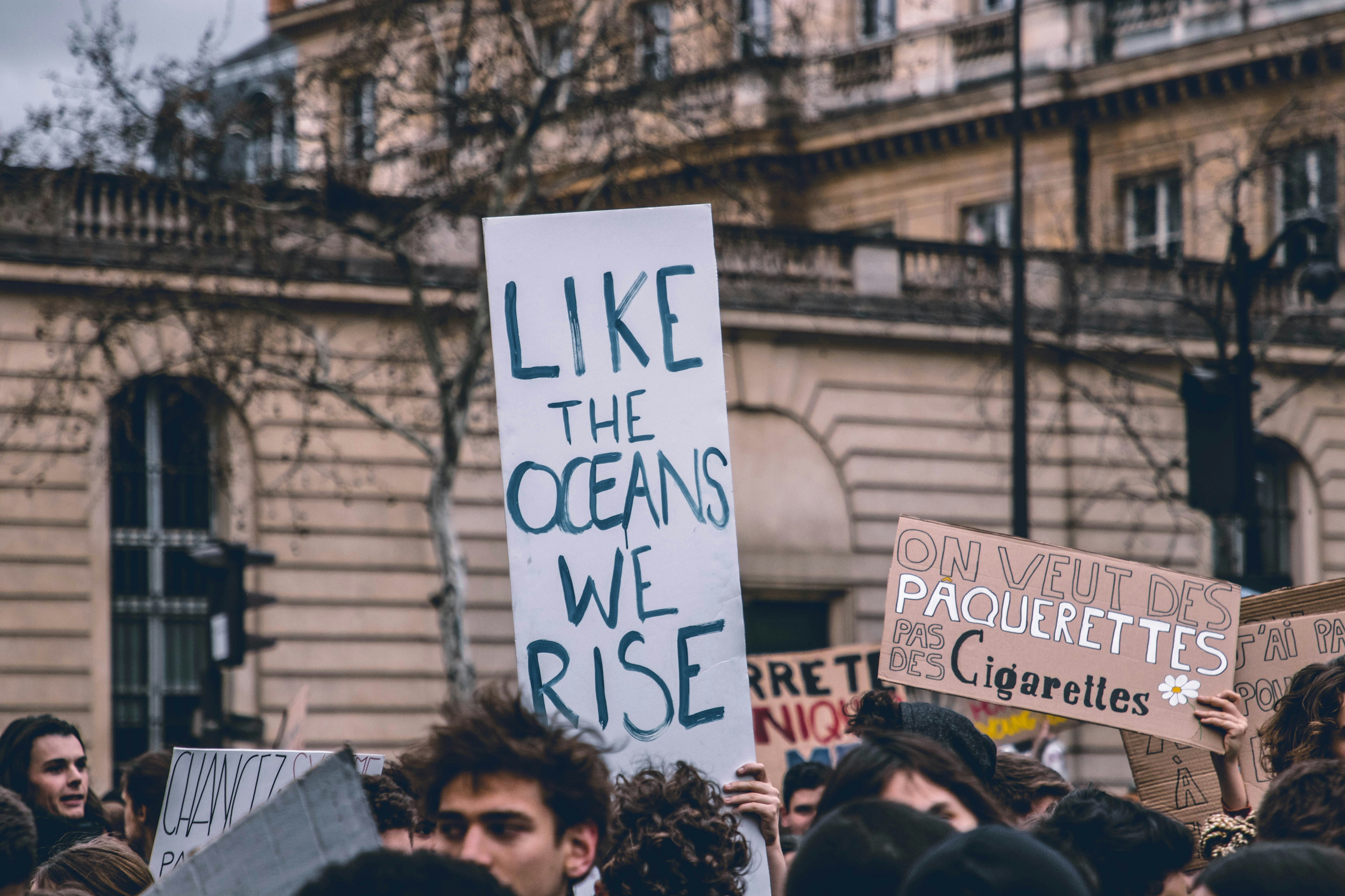 Environmental Protest With Slogan Signs