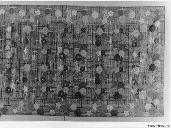 Floral Grid Pattern Textile Fragment